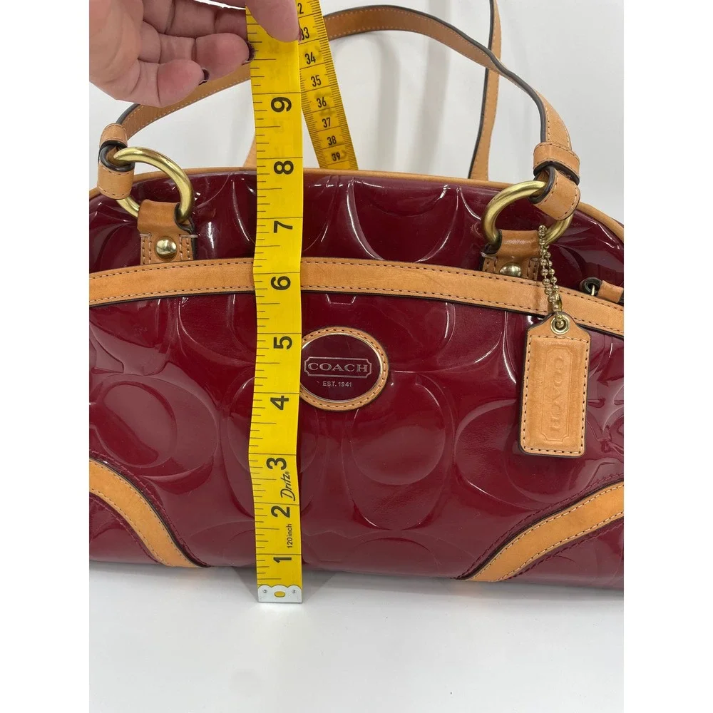 Coach Satchel Bag Women Medium Red Patent Leather Signature C Set Wallet Vintage